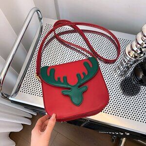 ❤️ Reindeer Purse Crossbody Handbag Faux Leather Christmas Holiday Red Green NEW